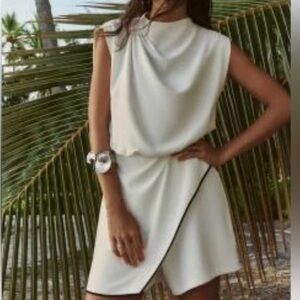 ZARA CONTRASTING PIPING SKORT JUMPSUIT with Gold accent piece on shoulder